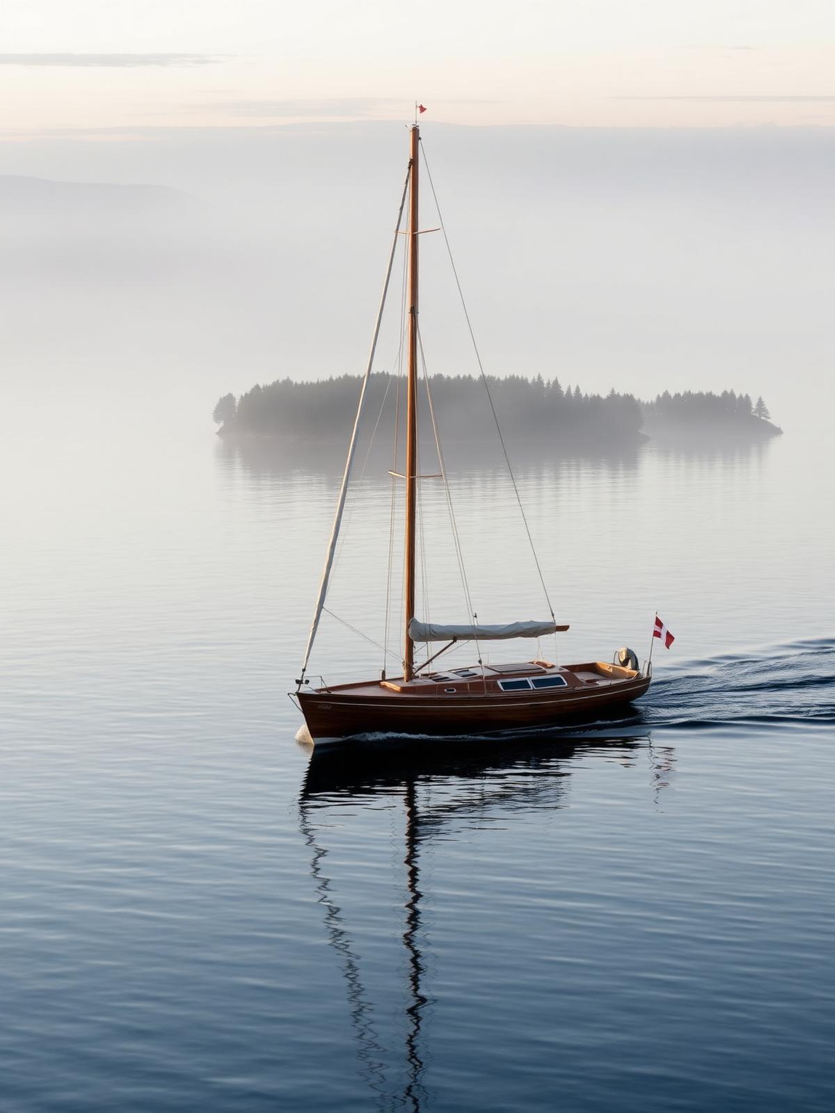 Segelbåt på Baggensfjärden i gryningen