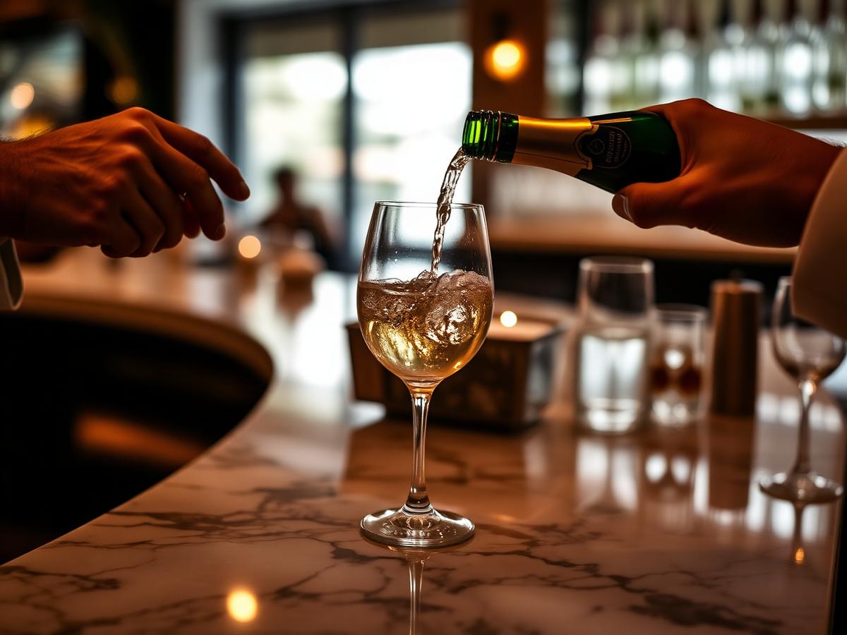Champagne serveras vid marmordisken